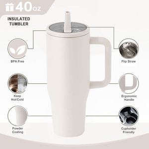 Vaso Térmico de Acero Inoxidable de 40oz con Logotipo Personalizado, Asa y Pajita, Botella de Agua, Taza de Café para Auto con Doble Pared Aislada - Product Image 6