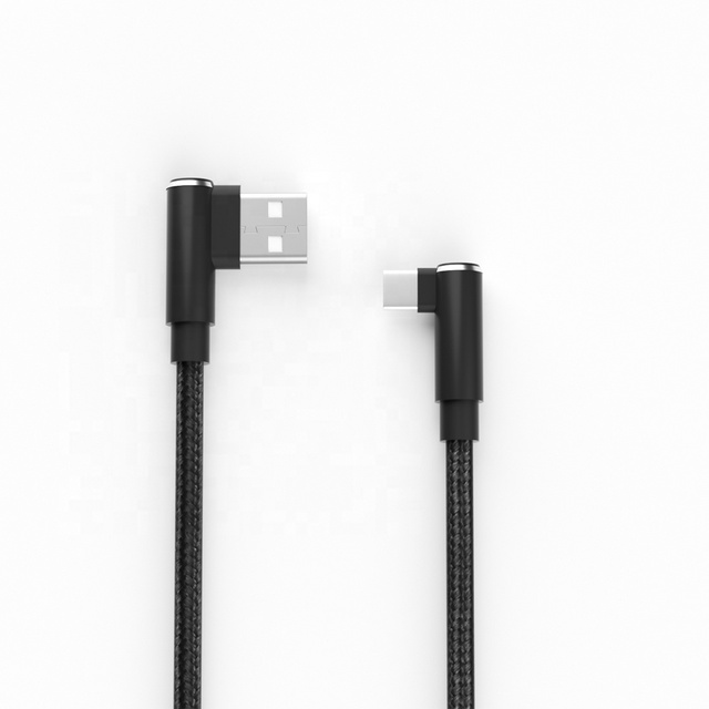 Black Right Angle Braided Cell Phone Charging Cable