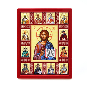 Icona Ortodossa di Gesù Decorazione Artistica in Resina 3D Squisita Manifattura con Santi Multipli Circostanti Sacro Solenne Oggetto Religioso - Product Image 1
