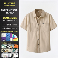 Kemeja Kasual Formal Pria 100% Katun, Lembut, Nyaman, Kancing Depan, Lengan Pendek, Model Single Breasted