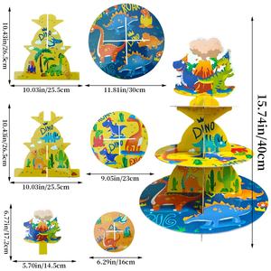 Soporte de Papel de 3 Niveles con Diseño de Dinosaurios para Cupcakes, Torre de Exhibición de Postres para Fiestas Infantiles, Decoración de Mesa de Postres - Product Image 3