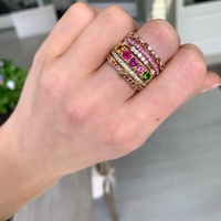 Bague en argent sterling 925 avec zircone cubique taille princesse, arc-en-ciel, large
