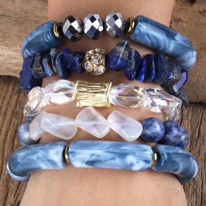 5PC Tùy Chỉnh Đồ Trang Sức Thủy Tinh Ngọc Trai Chuỗi Pha Lê Thủy Tinh Tự Nhiên Đá Quý Punk Acryl Ống <span class=keywords><strong>Lapis</strong></span> Chip Đàn Hồi Ngăn Xếp Vòng Đeo Tay Thiết Lập - Product Image 1