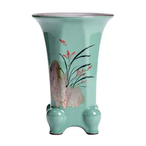 Hand Painted Plum orchid Bamboo and Chrysanthemum Retro High Quality Ceramic Yixing Bonsai Stump Purple Clay Flower Pot
