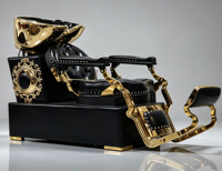 Fauteuil de lavage de barbier haut de gamme, entièrement inclinable, avec garniture à rivets et décor sculpté rétro