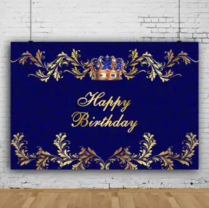 7x5ft Gelukkige Verjaardag Achtergrond Koning Koningin Crown Royal Blue Patronen Abstracte Fotografie Achtergrond Baby Kids 16th 18th 30th 40th