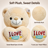 Coussin Cœur Ours en Peluche Doux, Peluche Brodé en Forme de Cœur pour la Saint-Valentin, Coque de Peluche Non Rembourrée