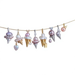 Collier pendentif crème glacée couleur or 18 carats avec perles, micro-incrustations, chaîne de clavicule, bijoux de mode pour femmes - Product Image 2