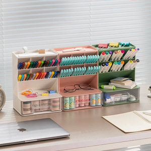 Desktop Storage <b>Box</b> With Slanted <b>Pen</b> Holder Multi Functional Makeup Organizer 4 Layers Standing Type Office Desk Organizer - Product Image 1