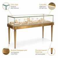 Comptoir de présentation de bijoux vintage en or antique sur mesure avec plateau en verre pour magasin de bijoux en gros