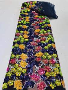 Mới nhất sang trọng hạt ren với đầy màu sắc Sequins thêu phi lưới đính cườm ren vải phong cách Châu Phi phụ nữ mặc quần áo - Product Image 6