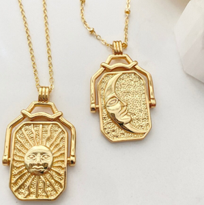 Giratorio cuadrado oro sol y <span class=keywords><strong>luna</strong></span> colgante collar oro relleno sol celestial collar sonriente sol y <span class=keywords><strong>luna</strong></span> joyería - Product Image 4