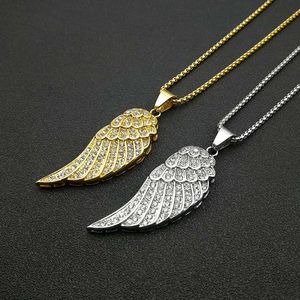 Hip Hop <b>Angel</b> Wing Pendant Necklace Stainless Steel Pave Setting Unisex <b>Gift</b> Jewelry - Product Image 1