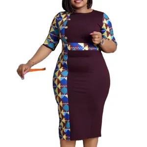 Nieuwste Ontwerp Afrikaanse Dameskleding Damesmode Moderne Pasvorm Kitenge Plus Size Damesjurk