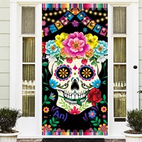 Décoration de fête sur le thème des Morts, design de dessin animé, rideau de porte, toile de fond photo, bannière de porte pour créer une ambiance festive