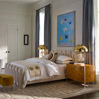 Lit rembourré en peau de mouton beige à motif ondulé, lit double en tissu moderne et artistique pour chambre à coucher, dossier confortable pour la maison et l'hôtel