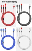 Cable de Carga de Datos USB 3 en 1 Universal de 100W, Trenzado de Nailon Negro y Rojo, Conductor de Cobre Puro para iPhone y Cámara, Shenzhen
