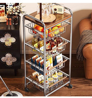 Vierlaags draadframe rolwagen gepolijste chroom badkamer slaapkamer organizer verrijdbare keuken trolley kar