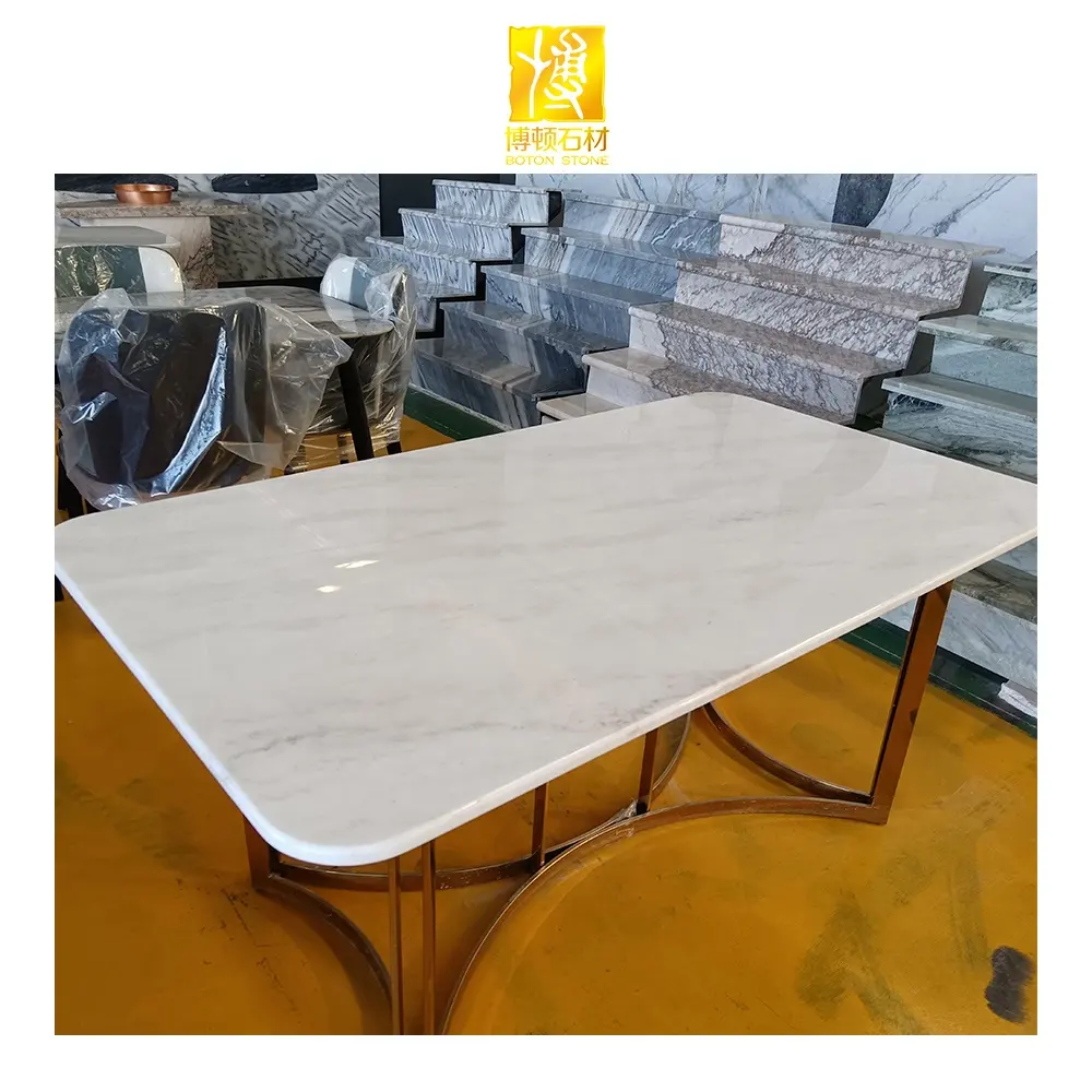Factory Price Bright White Marble Dining Tables Countertop Stone Artificial Marble Table Top