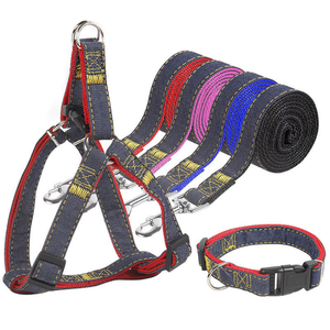 Durable Luxury Sport Denim Lace <b>Dog</b> <b>Leash</b> Collar Sets for Small/Medium/Large <b>Dogs</b> Adjustable Eco-Friendly Nylon Pet Harness - Product Image 1