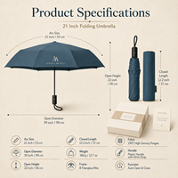 Parapluie pliant compact personnalisé de 21 pouces, ouverture et fermeture automatiques, 8 baleines en fibre de verre, tissu pongé 190T hydrofuge, idéal pour cadeau de musée