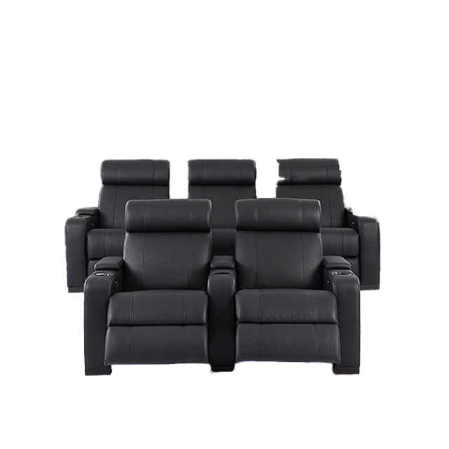 Modern Home Theater Electric Sofa Set Top Grain Leather 1+2+3 Recliner Massage Blue Lighting USB Charging Extendable Wood Frame