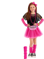 Ensemble de costumes rétro pour enfants des années 1980 avec accessoires, tenue de cosplay en polyester pour filles pour les fêtes d'Halloween et les événements scéniques