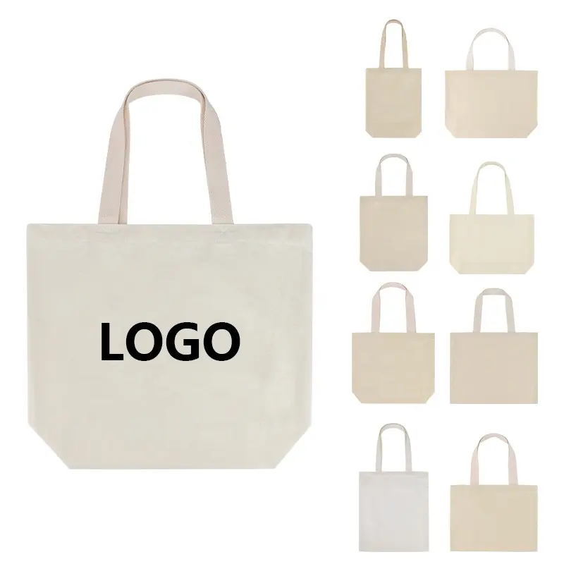 Reusable Solid Color 12oz Design Print Plain Natural White Customize Blank Cotton Canvas Shopping Handbag Tote Bag For Women