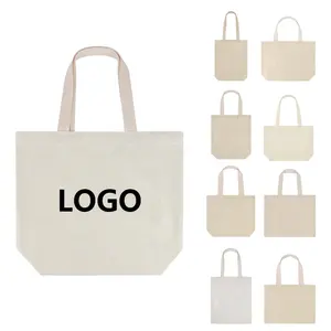 Reusable Solid Color 12oz Design Print Plain Natural White Customize Blank Cotton Canvas Shopping Handbag Tote Bag For Women