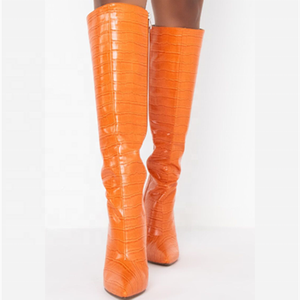 Concise Stone Print Stiletto Heel Short Boots Soft Comfortable Side Zip Women's Winter Knee High Boots <b>Shoes</b> Orange - Product Image 2