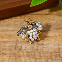 Bague Abeille Vintage Haut de Gamme en Alliage avec Perle, Style Luxe Léger Électroplaqué Unisexe, Bague Ouverte Déclaration Tendance