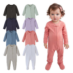 Baju Tidur Bayi Organik Katun Polos O Neck dengan Ritsleting untuk Anak Perempuan dan Laki-laki Bayi Baru Lahir - Product Image 1
