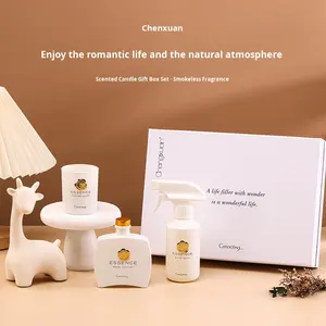 Ensemble d'aromathérapie haut de gamme en trois pièces, diffuseur en rotin, liquide + spray parfumé + bougie parfumée sans fumée, cadeau exquis - Product Image 3