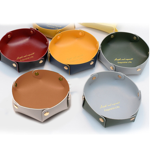 Factory Custom Double Colour Leather Valet Storage Tray Foldable Portable Desk Storage Organizer Office/Home Organization Tray