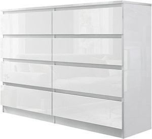 High Gloss Chest of Drawers, 8 Drawer Bedroom Chest of Drawers with Metal Runner <strong>Tall</strong> Dresser <strong>Bedside</strong> Table Storage <strong>Cabinet</strong> - Product Image 3