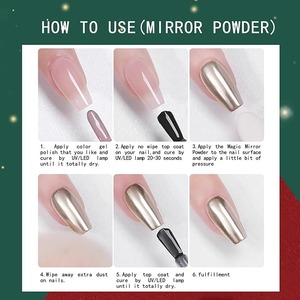 Poudre chromée pour ongles en gel, 6 couleurs, argent, or, rouge, bleu, vert, rose, effet miroir métallique, pigment pour ongles, poudre chromée - Product Image 4