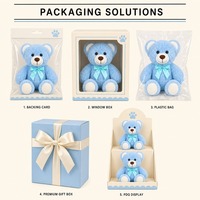 Adorable ours en peluche bleu clair avec nœud en satin et pattes blanches, animal en peluche doux pour la décoration de la salle de bain de bébé et de la chambre d'enfant