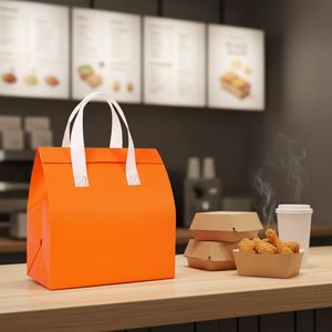Sac isotherme promotionnel compact jetable en non-tissé pour livraison de repas, avec logo personnalisé - Product Image 1