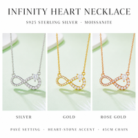 Collier pendentif en argent S925 plaqué or avec moissanite en forme de cœur romantique et anneau en forme de 8, idéal pour un cadeau de mariage et d'anniversaire