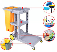 Chariot de nettoyage multifonctionnel pour personnel d'entretien avec rangement verrouillable, essoreuse à serpillères et organisateur de linge pour hôtels et restaurants