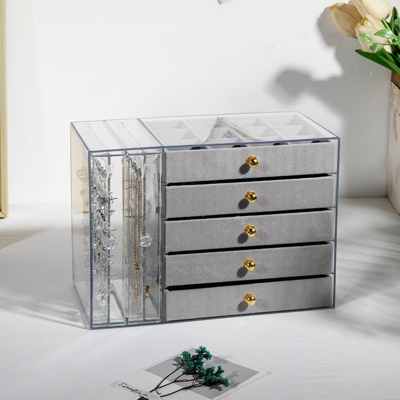 Gray 5-layer velvet + 2-layer transparent drawer