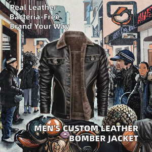 New <b>Men's</b> Casual Leather Bomber <b>Jacket</b> Coated Stand Collar Embroidery Letter Pattern Customizable Winter Zipper Closure - Product Image 2