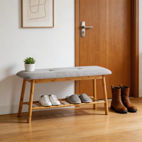 Banc d'entrée pour chaussures avec organisateur de chaussures double couche en bambou rembourré, gain de place, moderne, pour salon, couloir, entrée