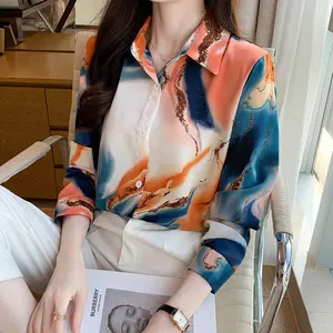 2024 Wholesale Hundreds Hot Sale Tops High Quality Elegant Blouse Abstract Pattern Printed Tops