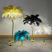 Lampe sur pied décorative en plumes d'autruche, style luxe léger américain, populaire pour les salons, les chambres, les hôtels et les villas