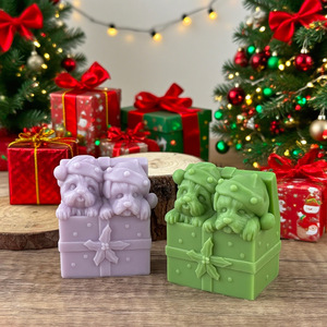 <b>Christmas</b> Gift Bag & Gift Box Shaped <b>Scented</b> <b>Candle</b> Emboss Pattern Wax <b>Candle</b> Holiday Tabletop Decoration - Product Image 4