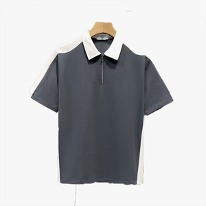 Camiseta de Manga Corta con Cierre de Media Cremallera, Estilo Color Block, Holgada, Informal, para Hombre, Estilo Británico, Verano - Product Image 3