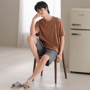 2025 nuovo pigiama estivo da <span class=keywords><strong>uomo</strong></span> modale traspirante pantaloncini di seta di ghiaccio Set di <span class=keywords><strong>abbigliamento</strong></span> per la casa in maglia - Product Image 5