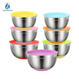 Stainless Steel 201 Salad Bowl Restaurant Mixing Round Bowl Kitchen Fruit Bowl with Colorful Lid