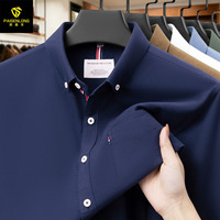 Nouvelle chemise Oxford unie à manches longues en coton haut de gamme pour homme, avec col rabattu, perles et poches, respirante, printemps/automne